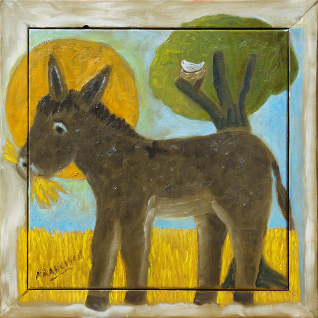 The Little Burro Eating His Hay 30x30 SOLD!
