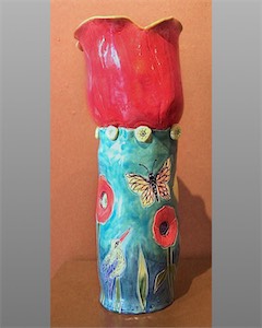 Floral Vessel Bird and Butterfly 15inches
